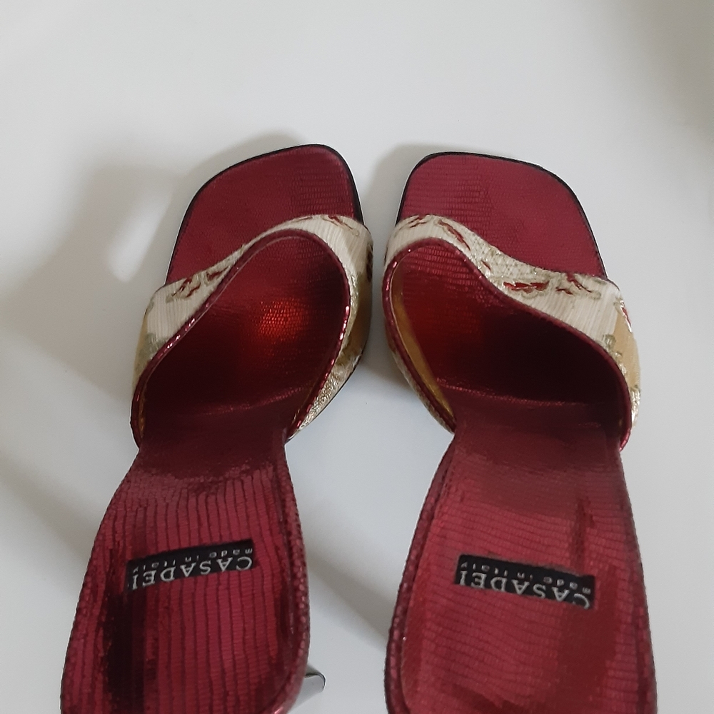 Casadei metallic embroidered sandals 6B - Picture 6 of 14